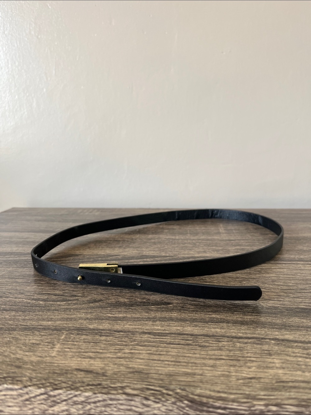 Classic Black Leather Slim Belt with Gold Buckle